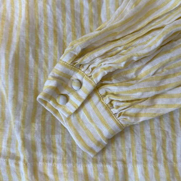 Frame Denim Linen One Shoulder Long Puff Sleeve Yellow Striped Blouse Top XS - Picture 9 of 11